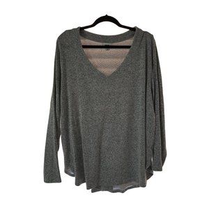 Ava & Viv V Neck Sweater  2X Gray  Solid Heathered 81% Rayon 17% Polyester 2% Sp